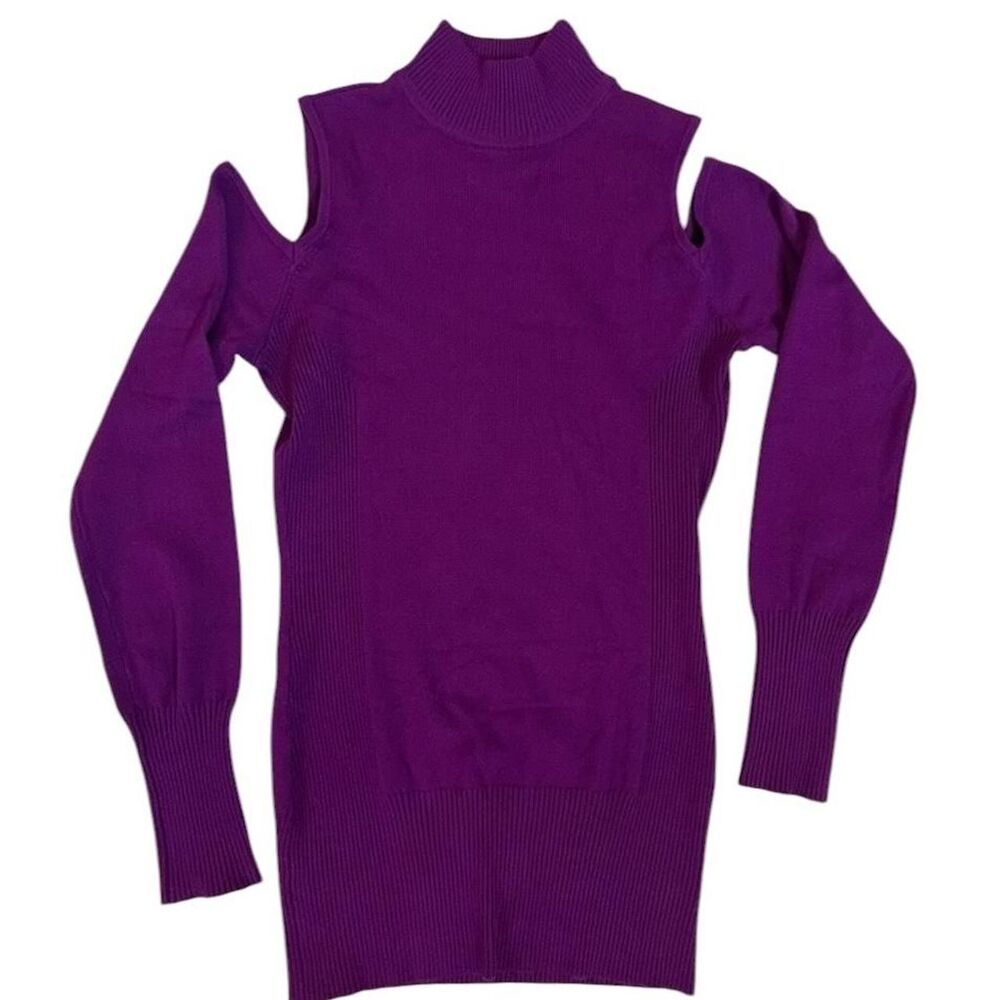 Cache vintage purple cold shoulder turtleneck sweater
